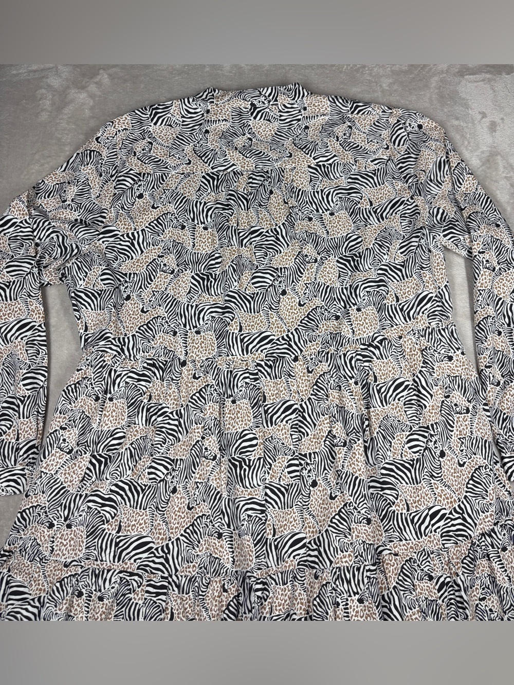 J.Crew Factory Animal Zebra Leopard Tiered Ruffle Cotton Blend Mini Dress L - Picture 12 of 16
